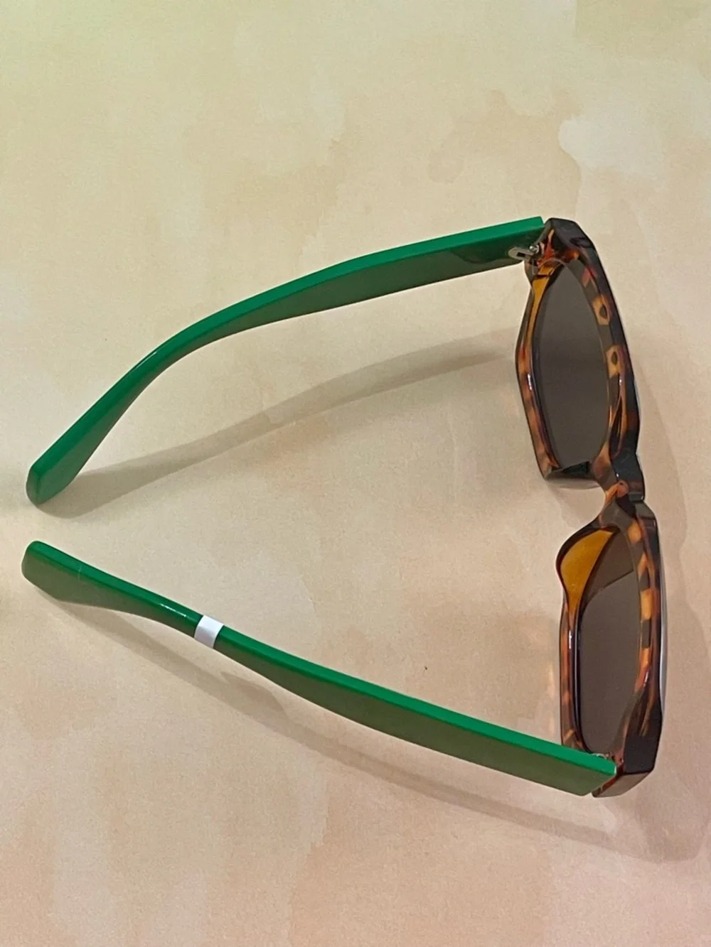 Free People Retro Square Tortoiseshell Sunglasses with Green Arms - Picture 9 of 14